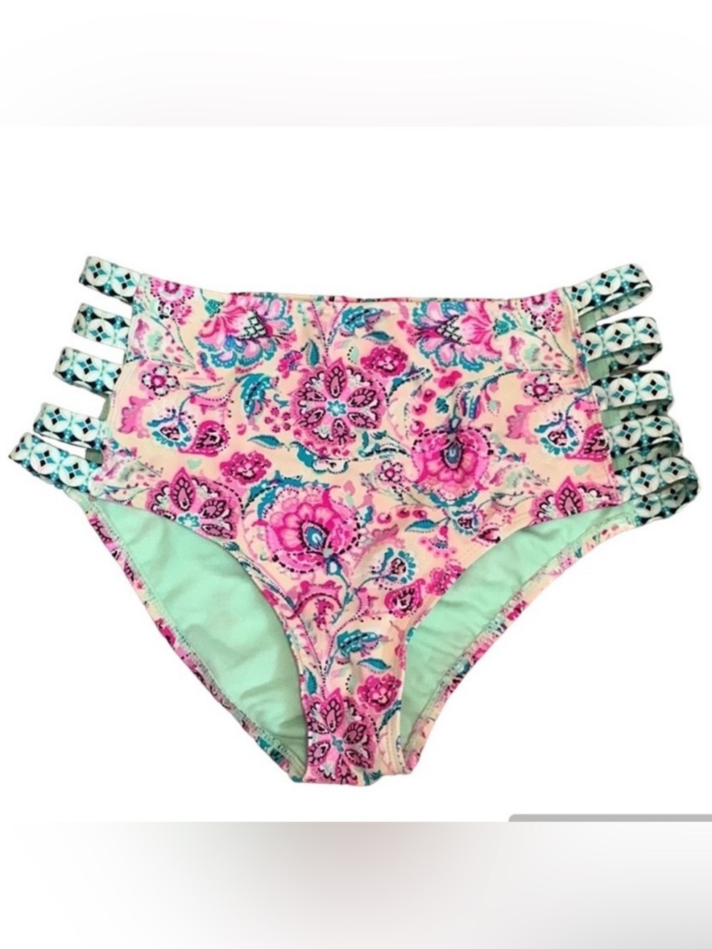 Catalina High Waisted Floral Bikini Swim Bottom Size Medium 7-9 Side Straps